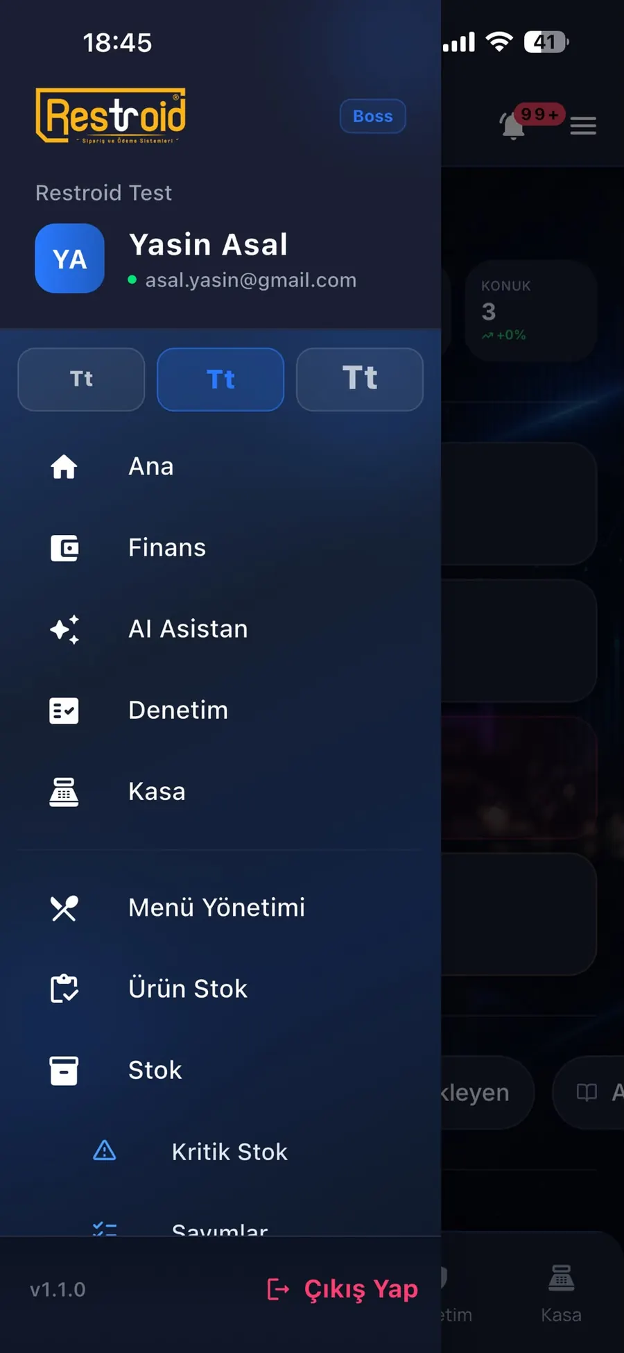 Tek menüden tüm patron ekranları