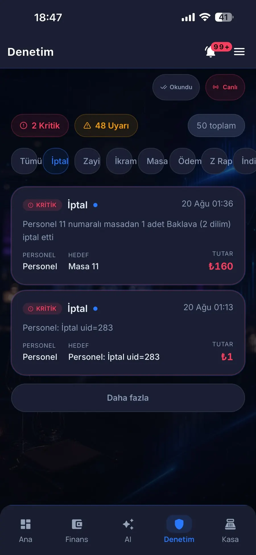 Denetim kritik iptal